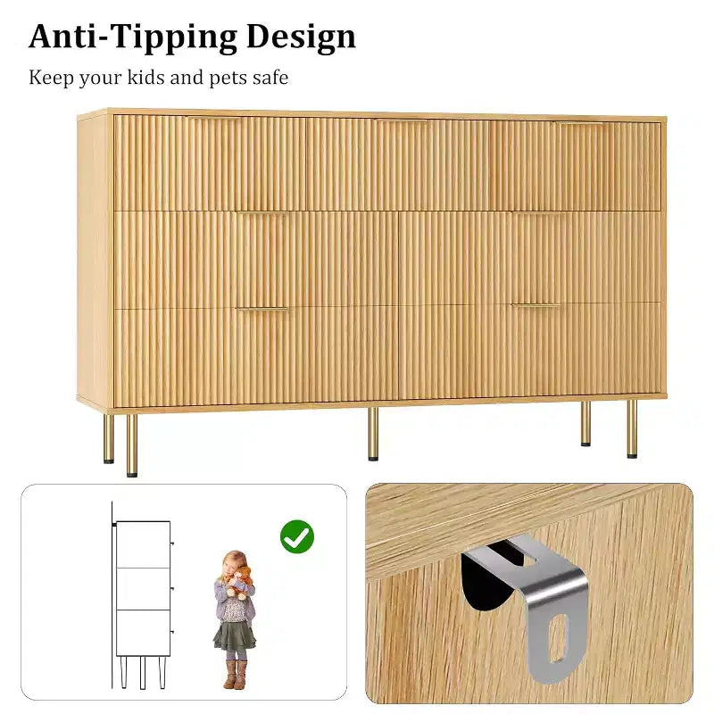 Commode cannelée à 7 tiroirs avec poignée, organisateur de rangement en bois moderne pour chambre, dressing, salon, couloir