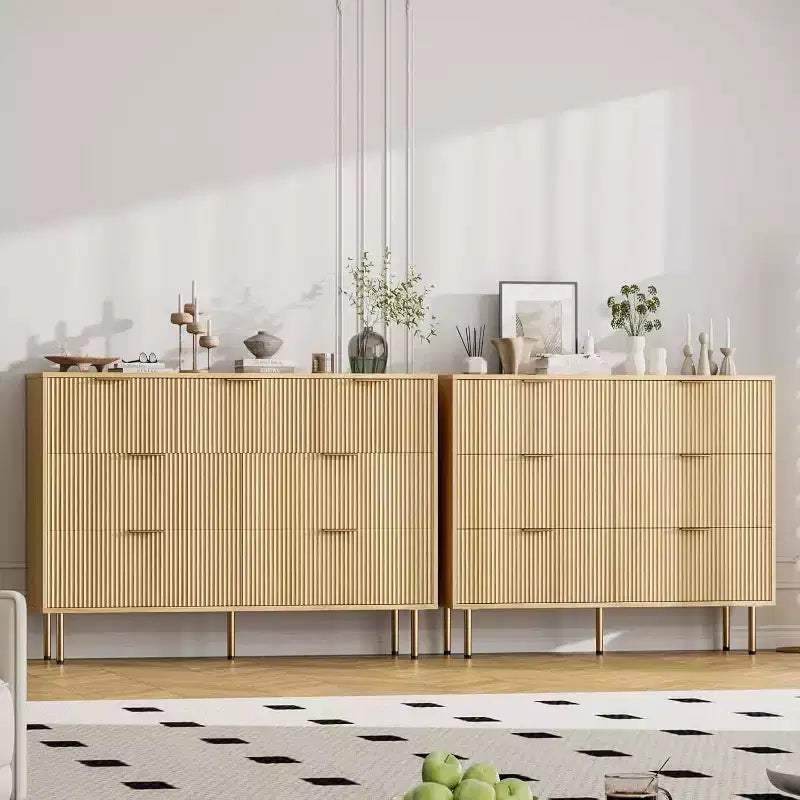 Commode cannelée à 7 tiroirs avec poignée, organisateur de rangement en bois moderne pour chambre, dressing, salon, couloir