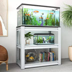 Support de bac à poissons réglable à 3 niveaux VIYET 31 - Support d'aquarium en métal robuste de 181 kg pour aquariums de 75 à 114 litres, blanc antique avec patins de protection de sol