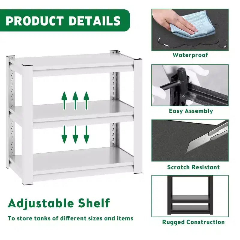 Support de bac à poissons réglable à 3 niveaux VIYET 31 - Support d'aquarium en métal robuste de 181 kg pour aquariums de 75 à 114 litres, blanc antique avec patins de protection de sol