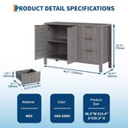 46.5 Modern Fluted Kitchen Sideboard Cabinet with 2 Doors & Drawers C Grey Buffet Storage Cabinet for Dining Room, Living Room & Kitchen
