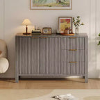 46.5 Modern Fluted Kitchen Sideboard Cabinet with 2 Doors & Drawers C Grey Buffet Storage Cabinet for Dining Room, Living Room & Kitchen