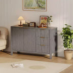 46.5 Modern Fluted Kitchen Sideboard Cabinet with 2 Doors & Drawers C Grey Buffet Storage Cabinet for Dining Room, Living Room & Kitchen