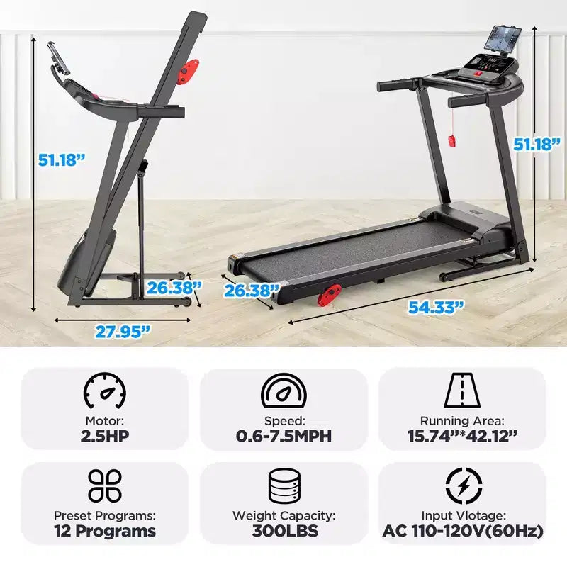 Tapis de course en solde, Dégagement de tapis de course, Tapis de course pour la maison, Tapis de course pliable large avec guidon, haut-parleur, capacité de poids de 136 kg