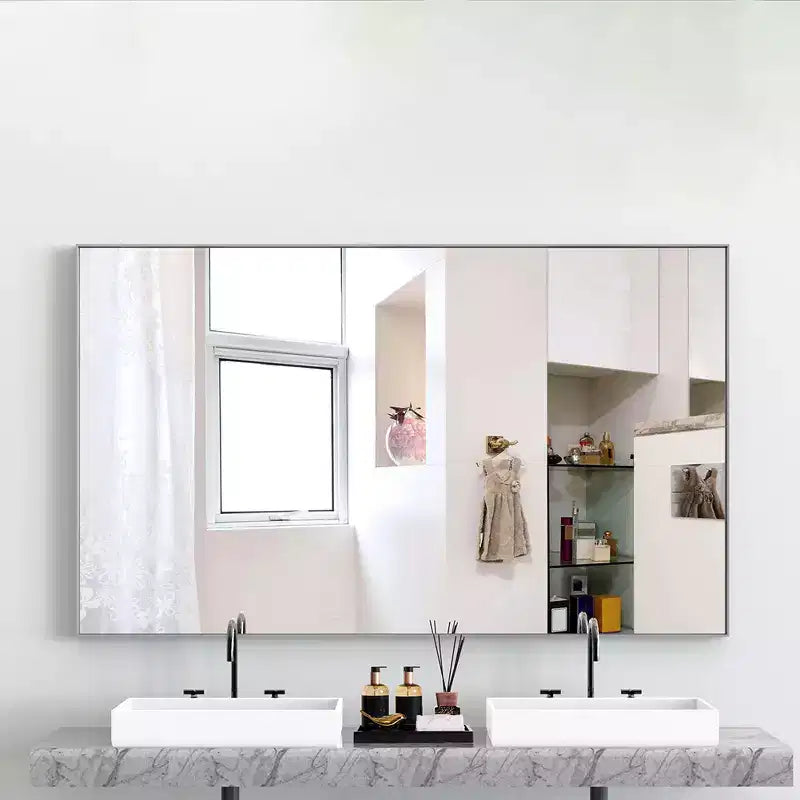 60x36 Inch Rectangle Bathroom Mirror with Aluminum Frame, Large Wall Mounted Mirror for Horizontal or Vertical Hanging, Bathroom Living Room Decor