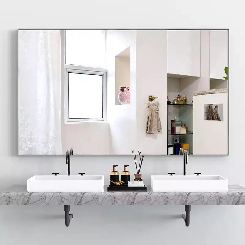 60x36 Inch Rectangle Bathroom Mirror with Aluminum Frame, Large Wall Mounted Mirror for Horizontal or Vertical Hanging, Bathroom Living Room Decor