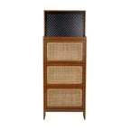 Meuble à chaussures moderne en rotin avec 3 tiroirs basculants, étagère à chaussures autoportante en bois de noyer avec panneau perforé pour entrée, couloir, salon