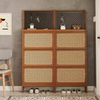 Meuble à chaussures moderne en rotin avec 3 tiroirs basculants, étagère à chaussures autoportante en bois de noyer avec panneau perforé pour entrée, couloir, salon