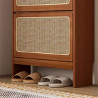 Meuble à chaussures moderne en rotin avec 3 tiroirs basculants, étagère à chaussures autoportante en bois de noyer avec panneau perforé pour entrée, couloir, salon
