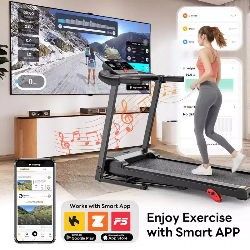 7.5MPH Treadmill for Home Use, Folding Incline Treadmill with APP Control, 300lbs Capacity treadmill, 2.5HP Brushless Motor, Home & Office