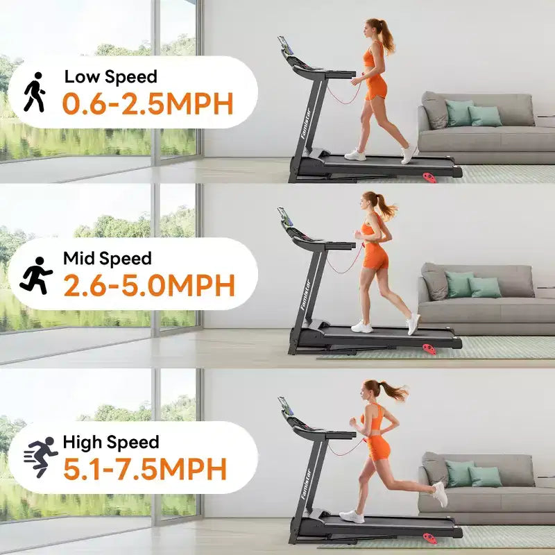 3.0HP Treadmill 300lbs Capacity, 6% Incline Folding Treadmill for Home, 0.6-7.5MPH, 16 Wild Belt, Shock Absorption