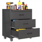 VIYET 35H Meuble de Rangement en Acier Robuste à 3 Tiroirs avec Roues Verrouillables, Capacité 90 kg pour Garage/Bureau/Maison (Noir)