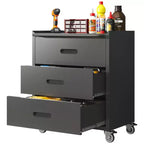 VIYET 35H Meuble de Rangement en Acier Robuste à 3 Tiroirs avec Roues Verrouillables, Capacité 90 kg pour Garage/Bureau/Maison (Noir)