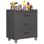 VIYET 35H Meuble de Rangement en Acier Robuste à 3 Tiroirs avec Roues Verrouillables, Capacité 90 kg pour Garage/Bureau/Maison (Noir)