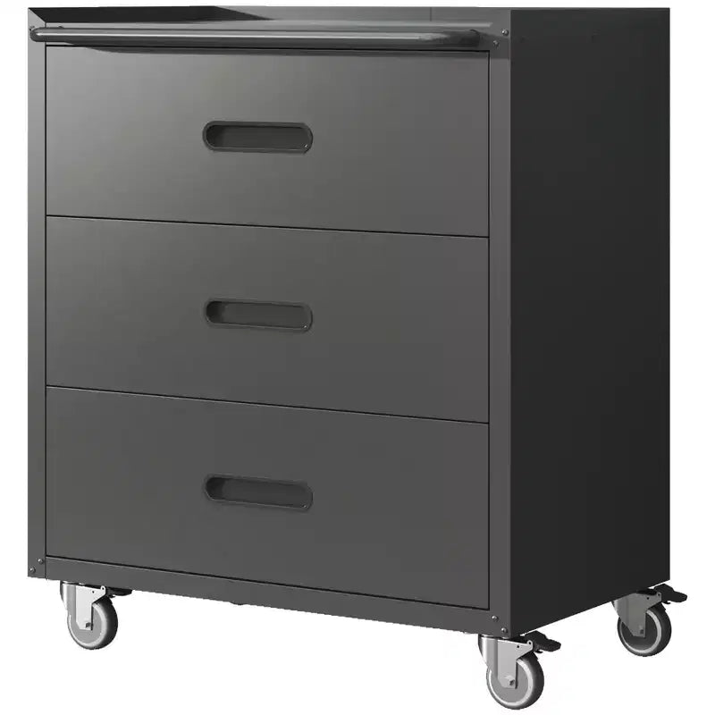 VIYET 35H Meuble de Rangement en Acier Robuste à 3 Tiroirs avec Roues Verrouillables, Capacité 90 kg pour Garage/Bureau/Maison (Noir)