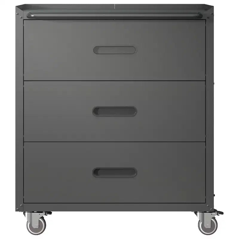 VIYET 35H Meuble de Rangement en Acier Robuste à 3 Tiroirs avec Roues Verrouillables, Capacité 90 kg pour Garage/Bureau/Maison (Noir)