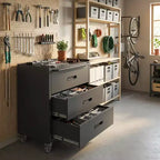 VIYET 35H Meuble de Rangement en Acier Robuste à 3 Tiroirs avec Roues Verrouillables, Capacité 90 kg pour Garage/Bureau/Maison (Noir)