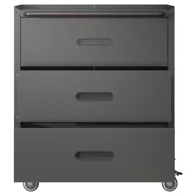 VIYET 35H Meuble de Rangement en Acier Robuste à 3 Tiroirs avec Roues Verrouillables, Capacité 90 kg pour Garage/Bureau/Maison (Noir)