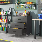VIYET 35H Meuble de Rangement en Acier Robuste à 3 Tiroirs avec Roues Verrouillables, Capacité 90 kg pour Garage/Bureau/Maison (Noir)