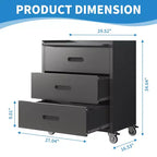 VIYET 35H Meuble de Rangement en Acier Robuste à 3 Tiroirs avec Roues Verrouillables, Capacité 90 kg pour Garage/Bureau/Maison (Noir)