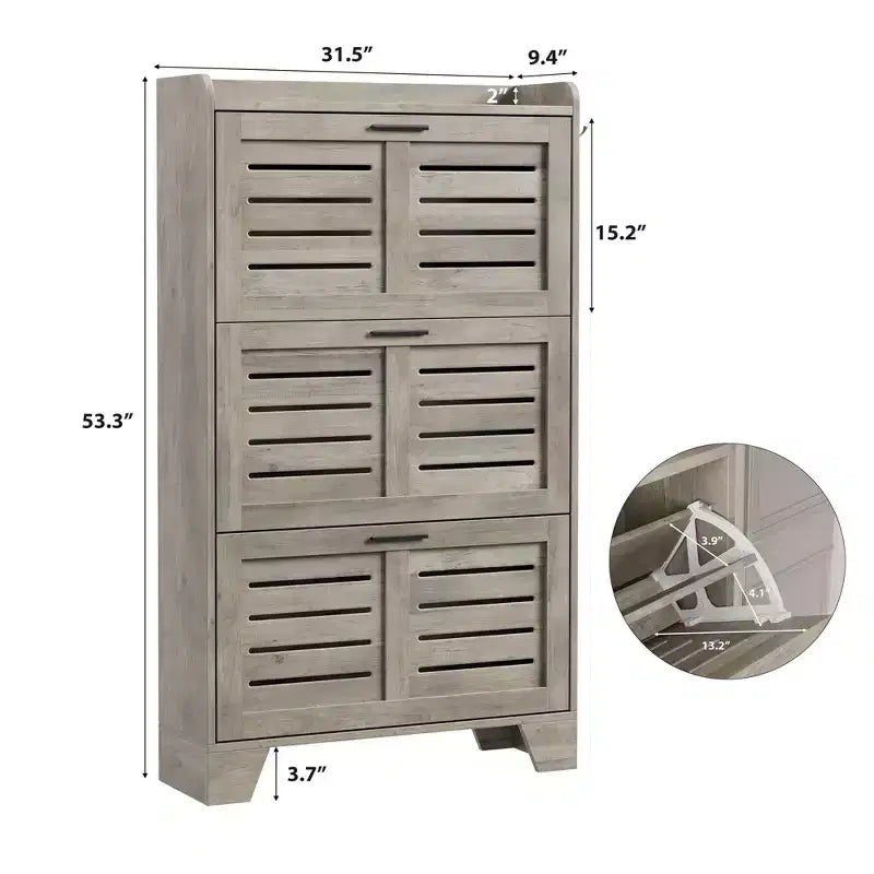Meuble à chaussures, étagère à chaussures autoportante avec trois tiroirs à abattant et 2 crochets latéraux, meuble à chaussures moderne en bois, convient pour le rangement de chaussures dans l'entrée