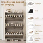 Meuble à chaussures, étagère à chaussures autoportante avec trois tiroirs à abattant et 2 crochets latéraux, meuble à chaussures moderne en bois, convient pour le rangement de chaussures dans l'entrée