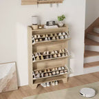 Meuble à chaussures, étagère à chaussures autoportante avec trois tiroirs à abattant et 2 crochets latéraux, meuble à chaussures moderne en bois, convient pour le rangement de chaussures dans l'entrée