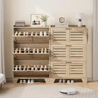 Meuble à chaussures, étagère à chaussures autoportante avec trois tiroirs à abattant et 2 crochets latéraux, meuble à chaussures moderne en bois, convient pour le rangement de chaussures dans l'entrée