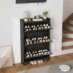 Meuble à chaussures, étagère à chaussures autoportante avec trois tiroirs à abattant et 2 crochets latéraux, meuble à chaussures moderne en bois, convient pour le rangement de chaussures dans l'entrée