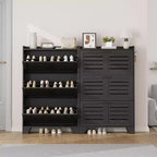 Meuble à chaussures, étagère à chaussures autoportante avec trois tiroirs à abattant et 2 crochets latéraux, meuble à chaussures moderne en bois, convient pour le rangement de chaussures dans l'entrée
