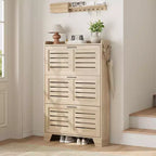 Meuble à chaussures, étagère à chaussures autoportante avec trois tiroirs à abattant et 2 crochets latéraux, meuble à chaussures moderne en bois, convient pour le rangement de chaussures dans l'entrée