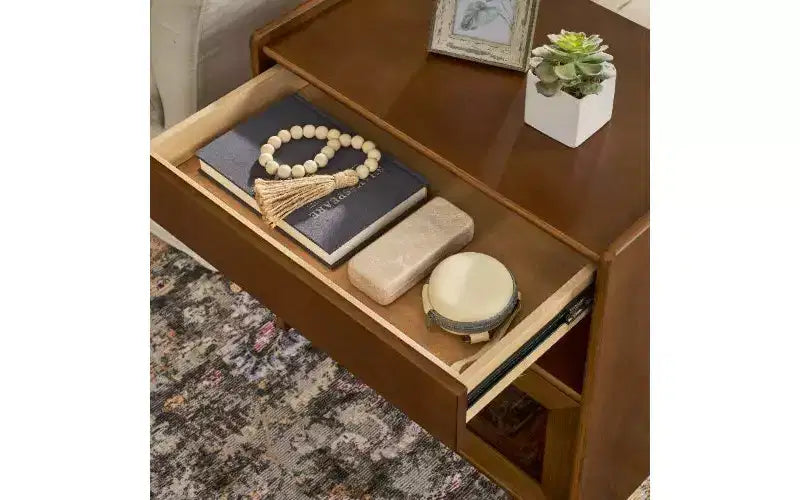 TUYOHW Chevet moderne à 2 tiroirs avec station de charge, table d'appoint à tiroirs en verre, table d'appoint de style rustique avec étagère ouverte, meuble d'appoint pour salon