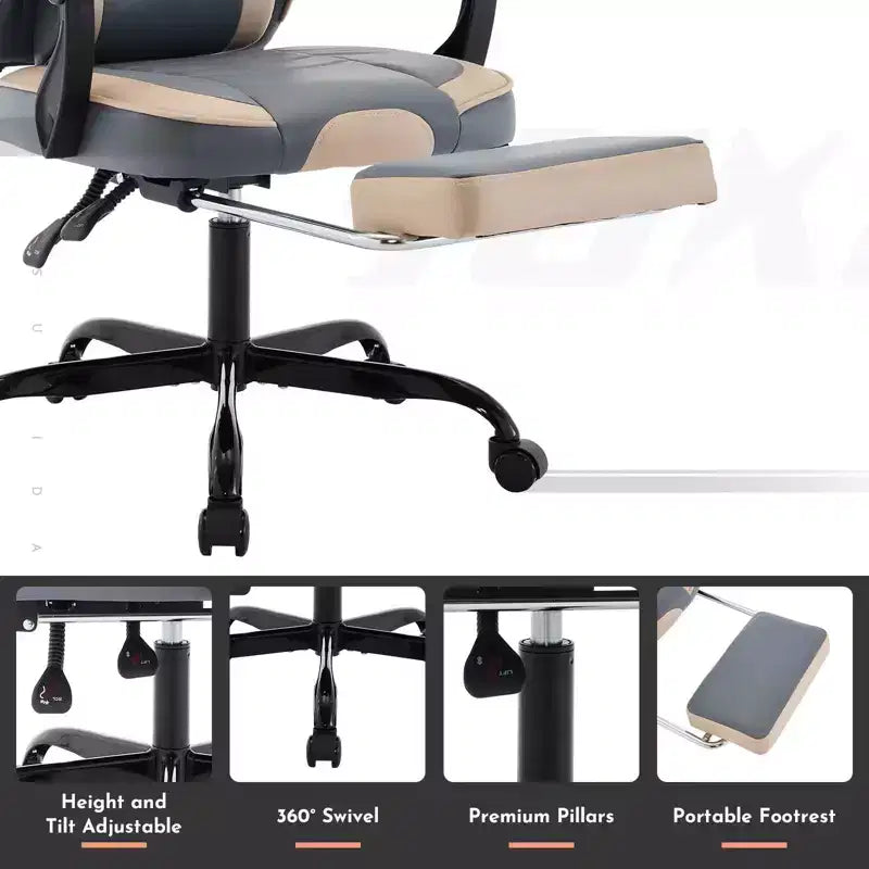 MAYEERTY Gaming Chair, Ergonomic Computer Chair with Footrest and Massage Lumbar Support, Height Adjustable Swivel Video Game Chair Blue Beige