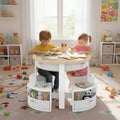 5-Piece Wooden Nesting Kids Table & Chair Set with Round Activity Table, 4 Stools & Fabric Drawers for Play, Art, Crafts, Reading