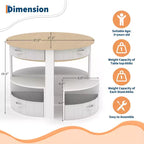 Ensemble table et chaises gigognes en bois 5 pièces pour enfants avec table d'activités ronde, 4 tabourets et tiroirs en tissu pour le jeu, les arts, les travaux manuels, la lecture