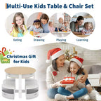 Ensemble table et chaises gigognes en bois 5 pièces pour enfants avec table d'activités ronde, 4 tabourets et tiroirs en tissu pour le jeu, les arts, les travaux manuels, la lecture