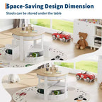 Ensemble table et chaises gigognes en bois 5 pièces pour enfants avec table d'activités ronde, 4 tabourets et tiroirs en tissu pour le jeu, les arts, les travaux manuels, la lecture