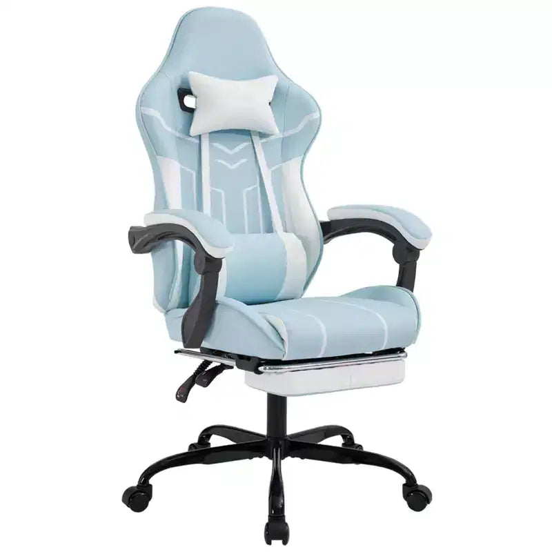 Chaise de jeu MAYEERTY, Chaise d'ordinateur, Chaise ergonomique avec repose-pieds et soutien lombaire pour salon Bleu