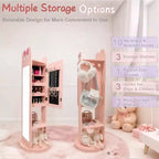 Meuble à bijoux Karl Home Bow Kids en MDF rose avec base rotative, 1 porte et 1 étagère