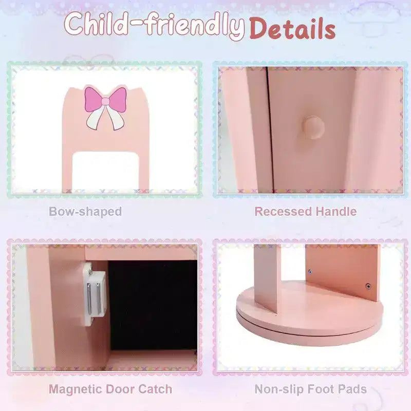 Meuble à bijoux Karl Home Bow Kids en MDF rose avec base rotative, 1 porte et 1 étagère