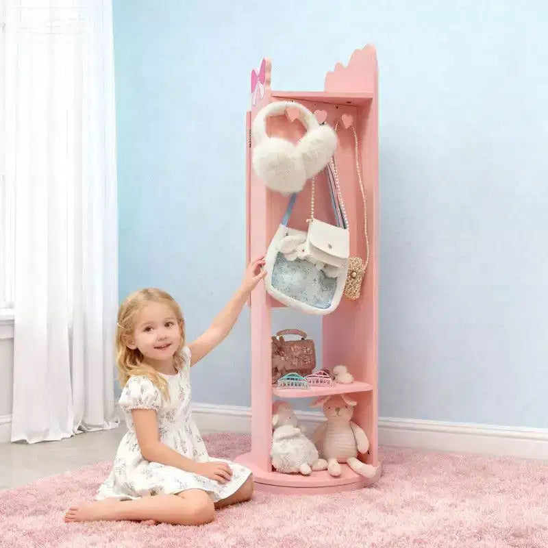 Meuble à bijoux Karl Home Bow Kids en MDF rose avec base rotative, 1 porte et 1 étagère