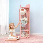 Meuble à bijoux Karl Home Bow Kids en MDF rose avec base rotative, 1 porte et 1 étagère