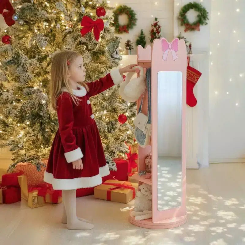 Meuble à bijoux Karl Home Bow Kids en MDF rose avec base rotative, 1 porte et 1 étagère