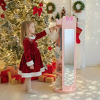 Meuble à bijoux Karl Home Bow Kids en MDF rose avec base rotative, 1 porte et 1 étagère