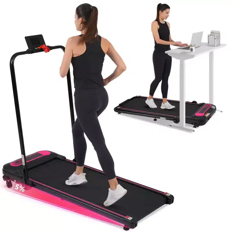 Tapis de course sous bureau Okak avec inclinaison et vitesse réglable, capacité de 136 kg, tapis de course 2,5 CV, pour la maison, le bureau, rose et noir