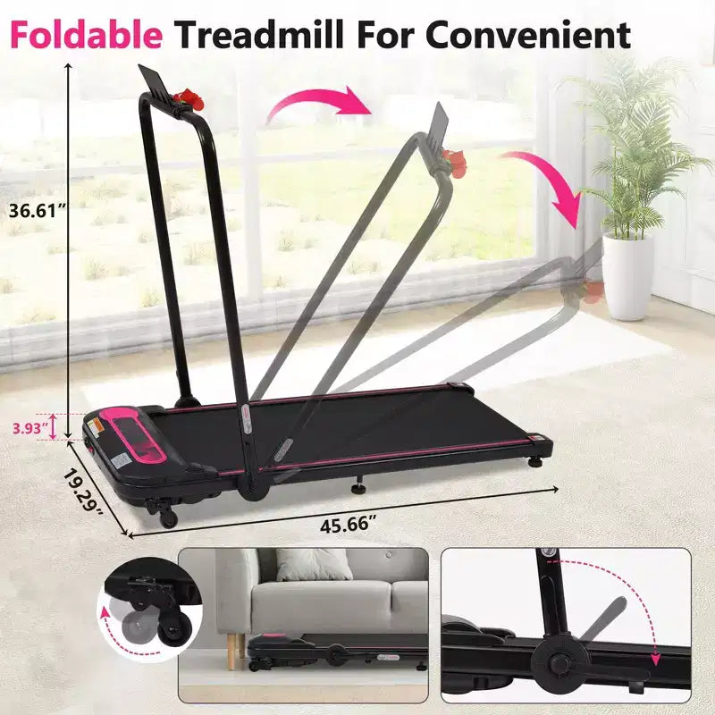 Tapis de course sous bureau Okak avec inclinaison et vitesse réglable, capacité de 136 kg, tapis de course 2,5 CV, pour la maison, le bureau, rose et noir