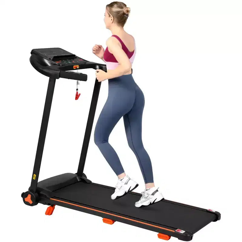 Tapis de course pliable silencieux Okak 2,5 CV avec capteur de fréquence cardiaque, tapis de marche avec 6 amortisseurs, tapis de course compact avec haut-parleur Bluetooth, noir