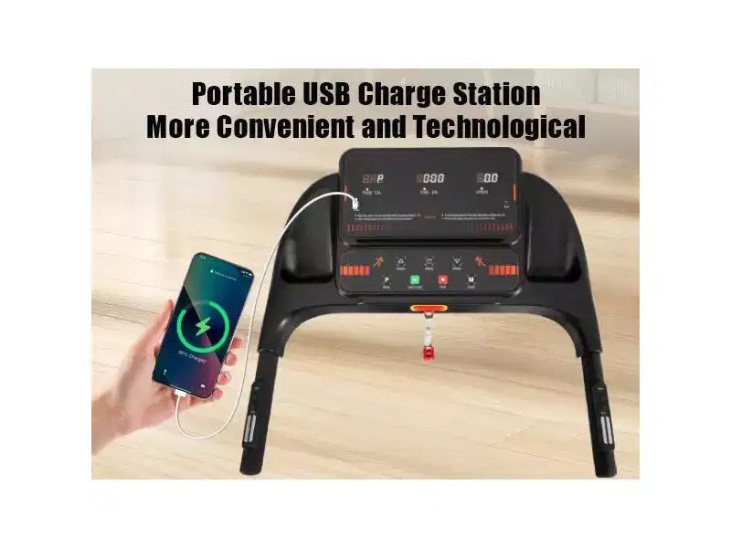 Tapis de course pliable silencieux Okak 2,5 CV avec capteur de fréquence cardiaque, tapis de marche avec 6 amortisseurs, tapis de course compact avec haut-parleur Bluetooth, noir