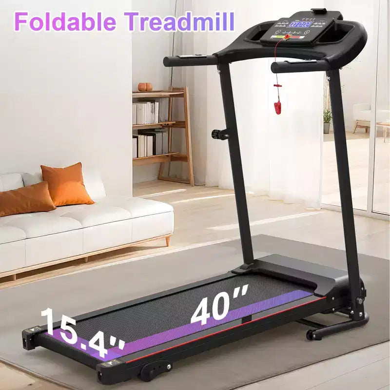 Tapis de course électrique Okak avec musique Bluetooth et porte-gobelet, tapis de course pliable avec inclinaison et capteur de fréquence cardiaque, tapis de course 2,5 CV pour la maison, noir