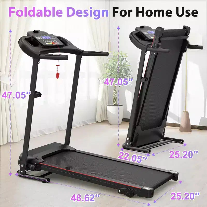 Tapis de course électrique Okak avec musique Bluetooth et porte-gobelet, tapis de course pliable avec inclinaison et capteur de fréquence cardiaque, tapis de course 2,5 CV pour la maison, noir